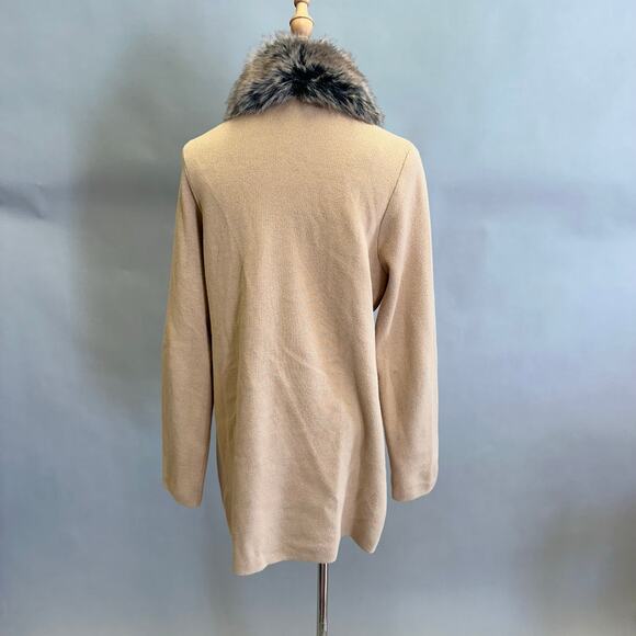 Anne Klein camel tan knit sweater jacket with faux fur collar Size medium - Picture 4 of 15